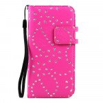 Wholesale iPhone 6 4.7 Diamond Flip PU Leather Wallet Case with Strap (Hot Pink)